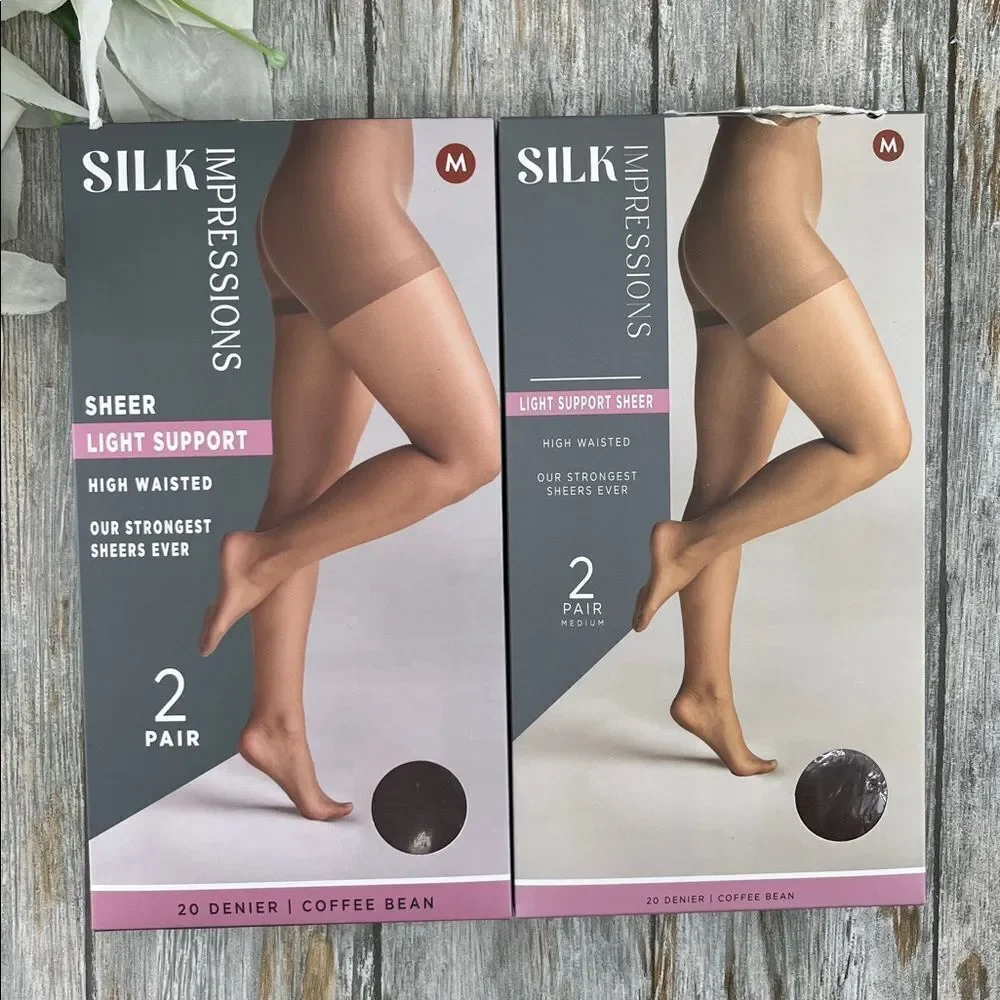Silk Impressions Shimmer Sheer Pantyhose Stockings 20 denier Sheer 2, 2-Packs M